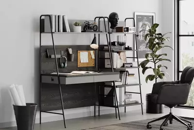 Письменный стол с верхним модулем Almila "Arwen" 124.1 х 60.1 х 171 см (Турция) Черный дуб/серый