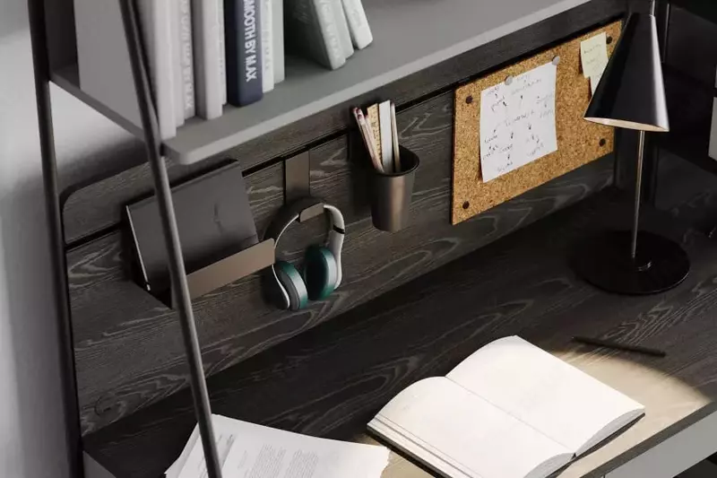 Письменный стол с верхним модулем Almila "Arwen" 124.1 х 60.1 х 171 см (Турция) Черный дуб/серый Только в розницу