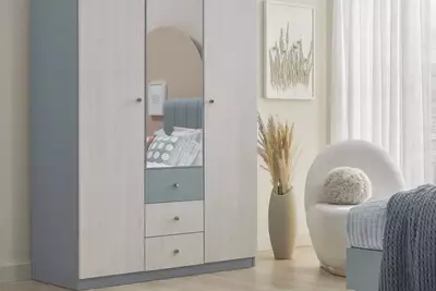 3-х дверный Шкаф (зеркальный) Almila "Laila" 135 х 53.4 х 207.2 см (Турция) Белый/Голубой