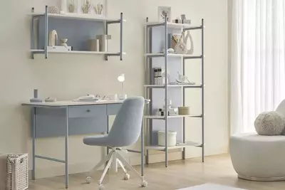 Книжный шкаф (открытый) Almila "Laila" 90 х 35 х 172.7 см (Турция) Голубой/Белый