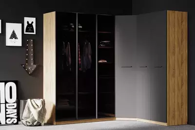 Однодверный модульный Шкаф-купе (угловой) Almila "Legend" 83 х 85 х 213.5 см (Турция) Орех