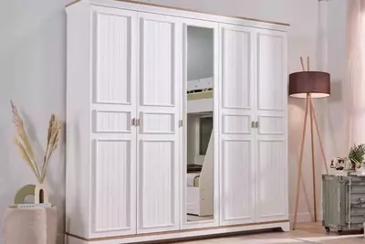 5-ти дверный комбинированный шкаф Almila "Monte" 229.7 х 54,3 х 220 см (Турция) Белый/коричневый