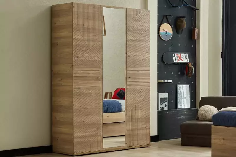 Магазин турецкой детской мебели "ALMILA" - 3-х дверный комбинированный шкаф Almila "Origami"  135 х 54.5 х 205 см (Турция) Дуб