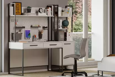 Письменный стол с верхним модулем Almila "Legend Moon" 120 х 60 х 172 см  (Турция) Белый/черный Магазин турецкой детской мебели "ALMILA"