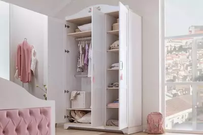 Шкаф 3-х дверный (глухой) Almila "Bianca" 137 х 55.3 х 225 см (Турция) Белый/декор