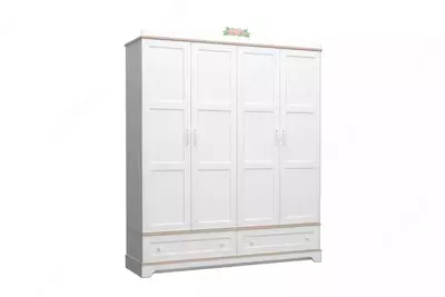 Шкаф 4-х дверный (глухой) Almila "Bianca" 182 х 55.3 х 225 см (Турция) Белый/декор