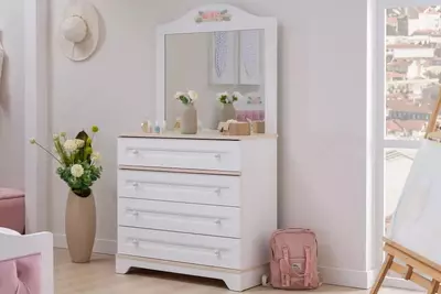 Зеркало для комода Almila "Bianca" 90 х 6 х 82.3 см (Турция) Белое/декор