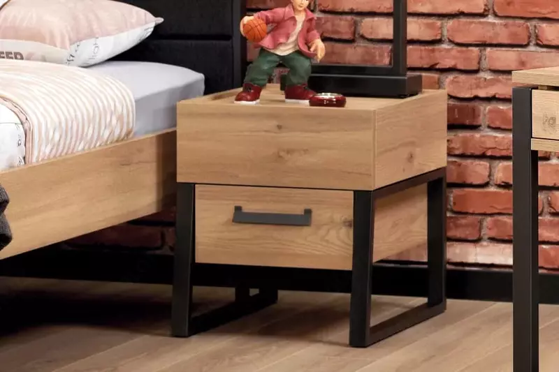 Прикроватная тумбочка Almila "Irony" 45 х 50.8 х 50.8 см (Турция) Дуб/черная - по запросу