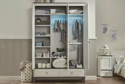 Цена по запросу 3-х дверный шкаф Almila "Mia" 140.6 х 55 х 209.2 см (Турция) Белый/серый