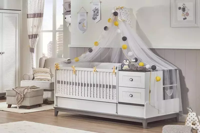 Almila "Mia Karyola" panjarali bolalar karavoti 80 x 180 sm (Turkiya) Oq/Kulrang - по запросу