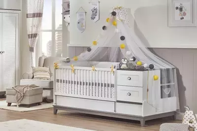 Детская кровать с ограждением Almila "Mia Karyola" 80 х 180 см (Турция) Белая/Серая - Цена по запросу