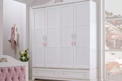 4-х дверный шкаф (глухой) Almila "Bianca" 182 х 55.3 х 225 см (Турция) Белый/декор