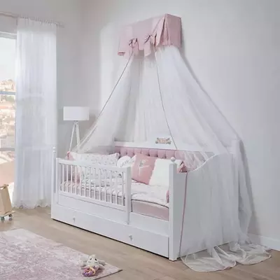 Цена по запросу Москитная тюль + тент для детской кровати Almila "Queen" (Турция) Белая/Розовая