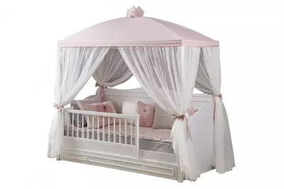 Москитная тюль + тент для детской кроватки Almila "Flower" (Турция) Белая/Розовая