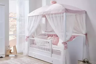 Москитная тюль + тент для детской кроватки Almila "Flower" (Турция) Белая/Розовая - Цена по запросу