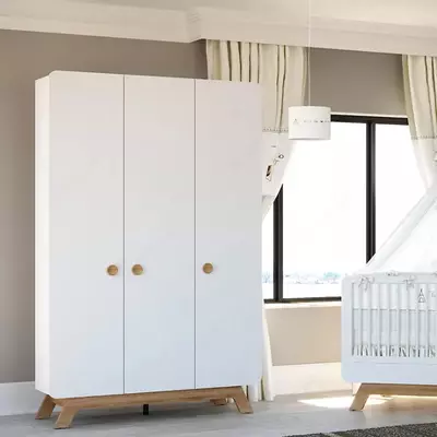 3 eshikli shkaf (qattiq) Almila "Cute" 134,7 x 54,2 x 211,5 sm (Turkiya) Eman/Oq