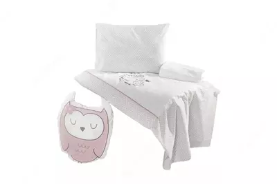 Комплект постельного белья и бортики Almila "Sofy Pink" 60 х 120 см (Турция) Розовый/белый