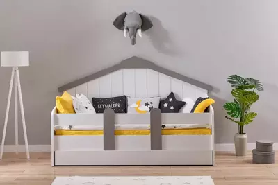 Детская кроватка Almila "Baby Cute House" 90 х 200 см (Турция) Белая/Серая