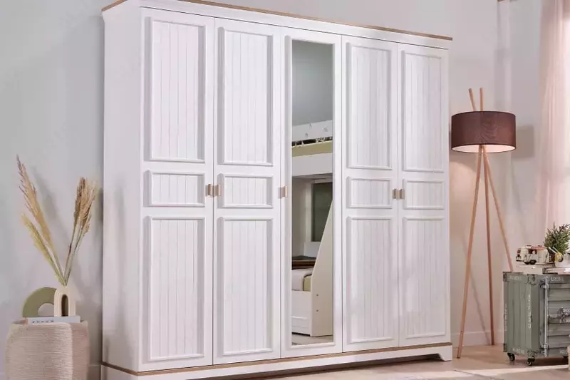 5-ти дверный комбинированный шкаф Almila "Monte" 229.7 х 54,3 х 220 см (Турция) Белый/Дуб