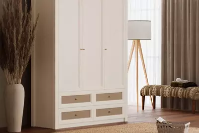 3 eshikli shkaf, tortmalari bilan Almila "Corso" 147,7 x 53 x 216,2 sm (Turkiya) Bej/Oq