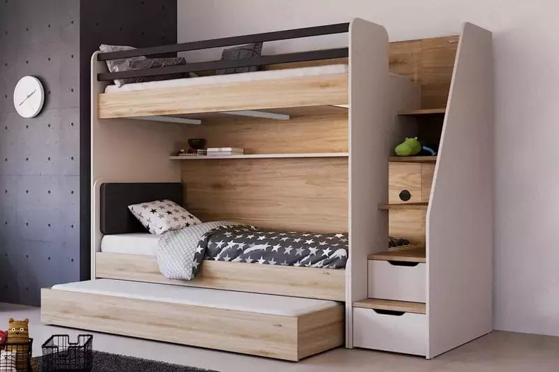 Двухъярусная многофункциональная кровать Almila "New Options Ranza" 90 х 200 см (Турция) Дуб/белая