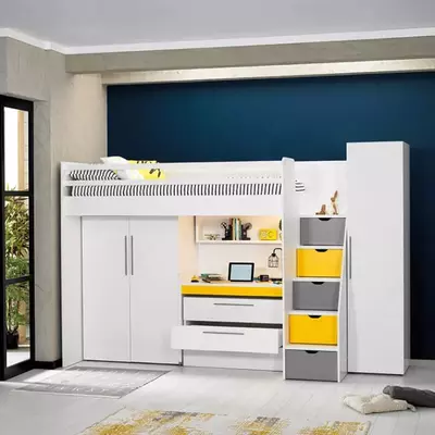 Двухъярусная многофункциональная кровать Almila "Neo Sarı Ranza" 90 х 200 см (Турция) Серая/Белая/Желтая