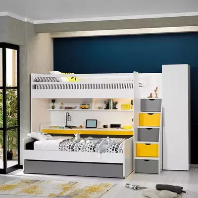 Двухъярусная многофункциональная кровать Almila "Neo Sarı Ranza" 90 х 200 см (Турция) Серая/Белая/Желтая