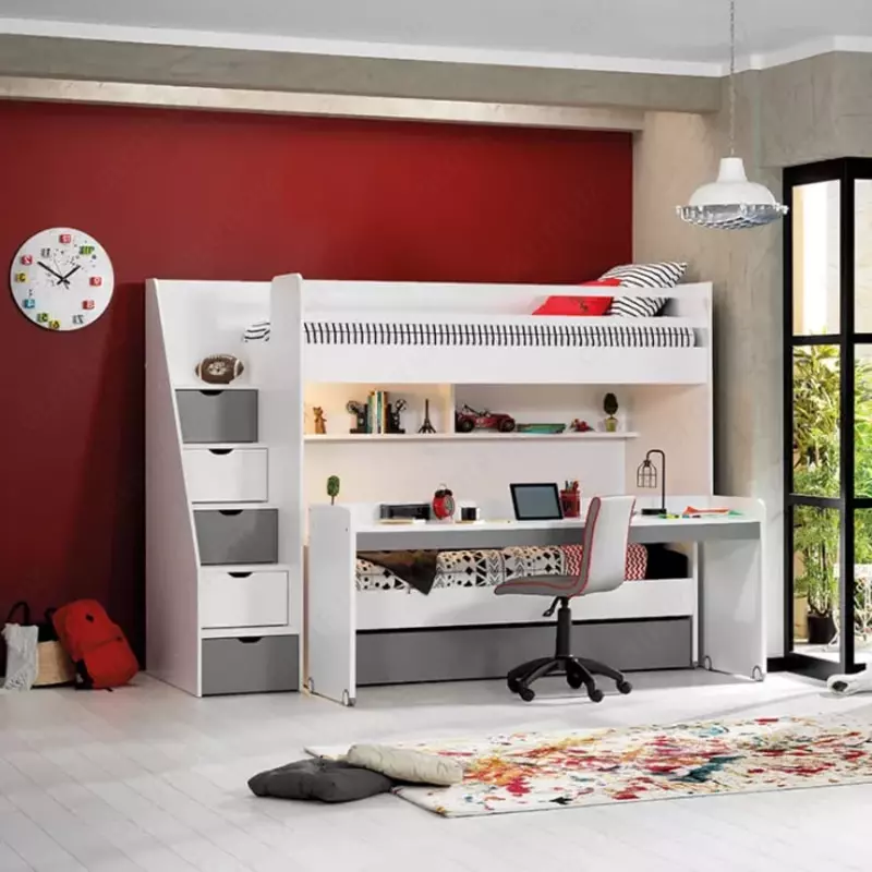 Двухъярусная многофункциональная кровать Almila "Neo Grey" 90 х 200 см (Турция) Белый/Серый