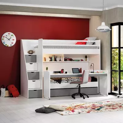 Двухъярусная многофункциональная кровать Almila "Neo Grey" 90 х 200 см (Турция) Белый/Серый