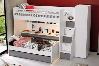 Двухъярусная многофункциональная кровать Almila "Neo Grey" 90 х 200 см (Турция) Белый/Серый