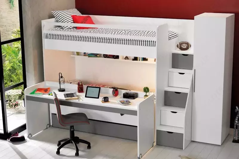 Письменный стол (большой) Almila "Neo Grey" 204.3 х 60.8 х 86 см (Турция) Белый/Серый