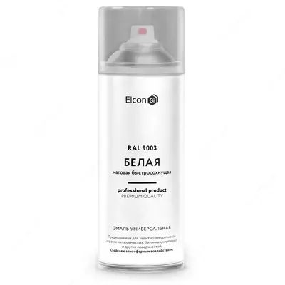 Elcon universal akril emal bo‘yasi (Oq mat / RAL 9003 / 520 ml, aerosol)