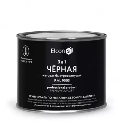 Грунт-эмаль Elcon 3 в 1 быстросохнущая ( Цвет: Черный / Mатовый )