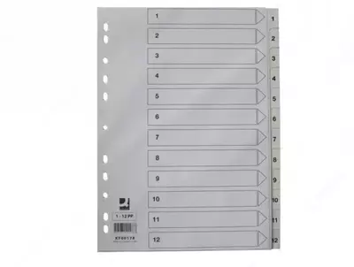 Q-CONNECT 1-12 ajratgichlar, kulrang plastmassa Q-CONNECT 1-12 ajratgichlar, kulrang plastmassa