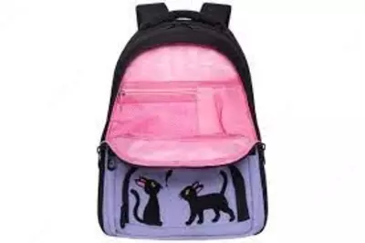 Рюкзак Grizzly, 27х41х20 см, 3 отделения, 4 кармана, анатомический, черный-лаванда