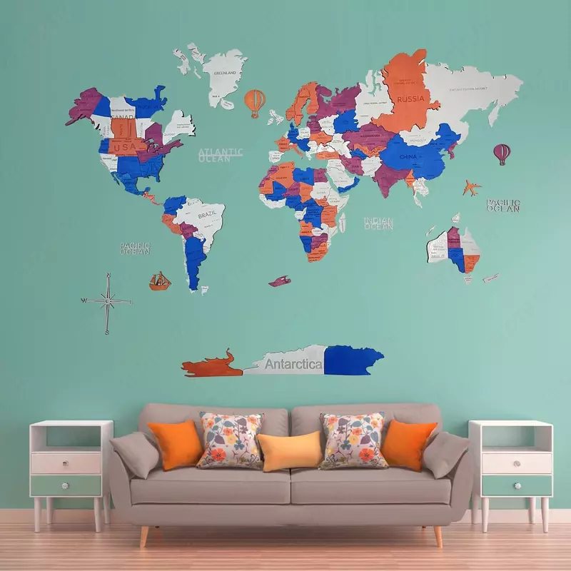 3D dunyo xaritasi boshqa ranglarda WOODLYWORLD