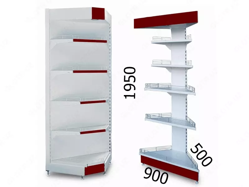 Burchak uchun savdo stellajlari