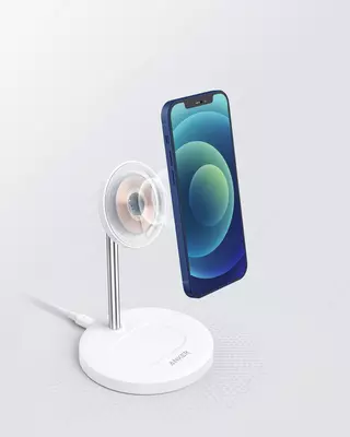 Беспроводное зарядное устройство Anker PowerWave Magnetic 2-in-1 Stand White (p/n A2543H21)