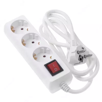  Сетевой фильтр 2Е 3XSchuko с выключателем  3G*1.5мм  1.8м  white - 