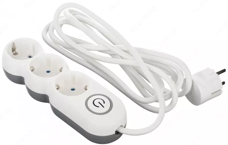 Сетевой фильтр 2Е Plus 3XSchuko с выключателем  3G*1.0мм  3м  white