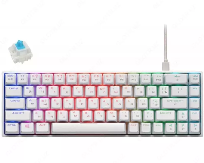 Клавиатура игровая 2E GAMING KG370 RGB 68key Gateron Blue Switch USB White Ukr