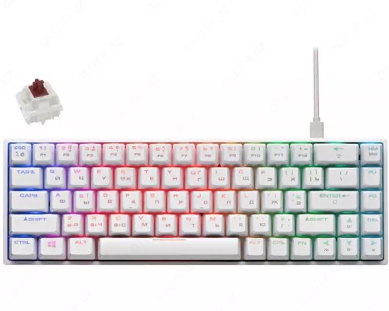  Клавиатура игровая 2E GAMING KG380 RGB 68key Gateron Brown Switch BT/USB White Ukr  - 
