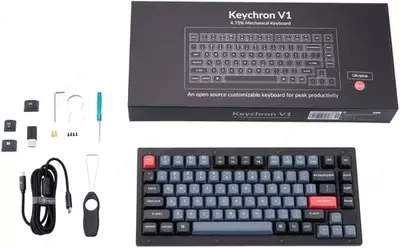  Клавиатура Keychron V1 ANSI 75% 84 Key Frosted Black Full Assembled Knob Brown Switch RGB HotSwap Gateron G pro Mechanical Wired Normal Profile QMK Custom Keyboard - 
