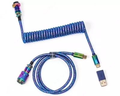 Кабель Cabel Type-A/Type-C Keychron Premium Coiled Aviator Cable-Straight Rainbow Palted Blue - 