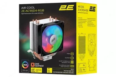  Процессорный кулер 2E GAMING AIR COOL (AC90D4-RGB) RGB  1700  775 115X 1366   FM1 FM2  AM2 AM2+  AM3 AM3+ AM4  90мм  2510-4pin  TDP 130W0W - 