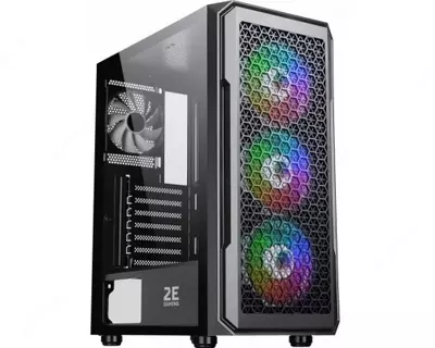  Корпус 2E GAMING HEXAGON (G338) MidT  2xUSB2.0  1xUSB3.0  1x120мм ARGB  3x120мм ARGB  стекло (боковая панель)  без БП  черный - 