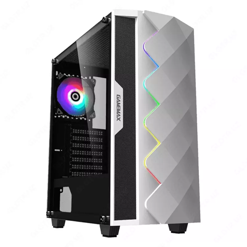Корпус GAMEMAX WHITE DIAMOND MidT 1xUSB3.0 1xUSB2.0 3x120RGB стекло (бок.) без БП белый