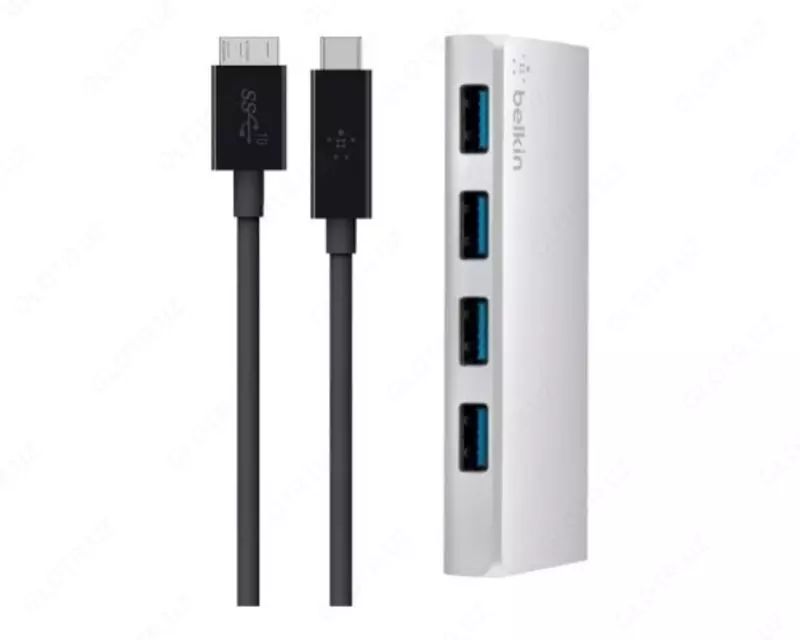 Концентратор Belkin Ultra Hub Slim Metal USB 3.0 4 порта  USB-C кабель  активный с БП  silver