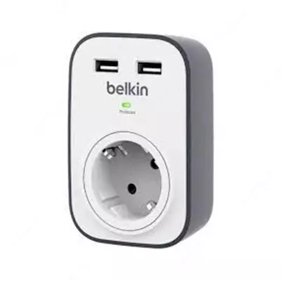 Сетевой фильтр Belkin 1XSchuko  c защитой от перенапряжения  2xUSB 2.4A  306 Дж  UL 500 В  белый