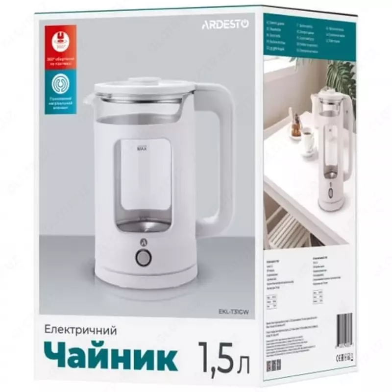 Elektr choynak Ardesto EKL-T32S 2l  1500W  zanglamaydigan polatdan. polat  kumush - 